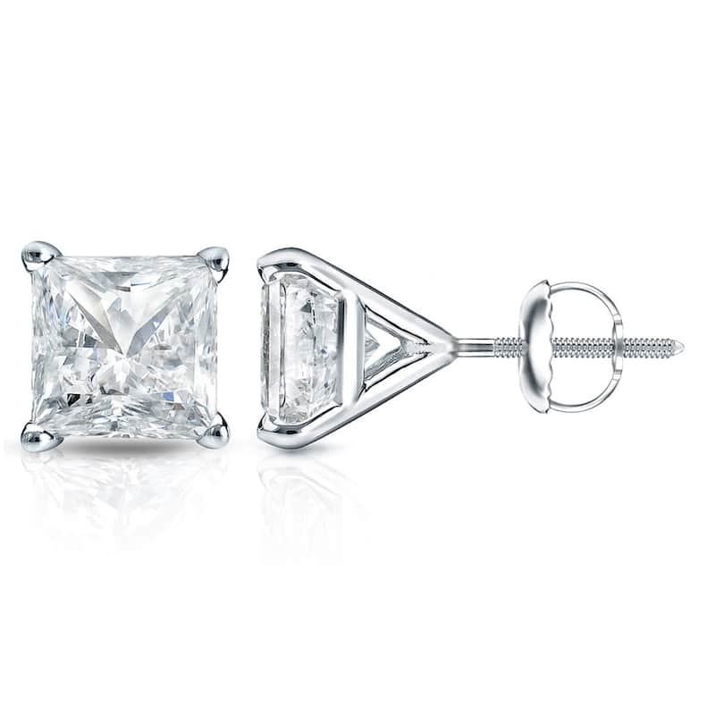 Auriya 14k Gold 1 1/4cttw Princess-cut Diamond Stud Earrings Martini-set (I-J, SI2-SI3)