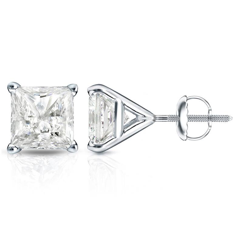 Auriya 14k Gold 1.25ctw Princess-cut Diamond Stud Earrings Martini-set