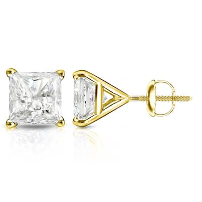 Auriya 14k Gold 1.25ctw Princess-cut Diamond Stud Earrings Martini-set