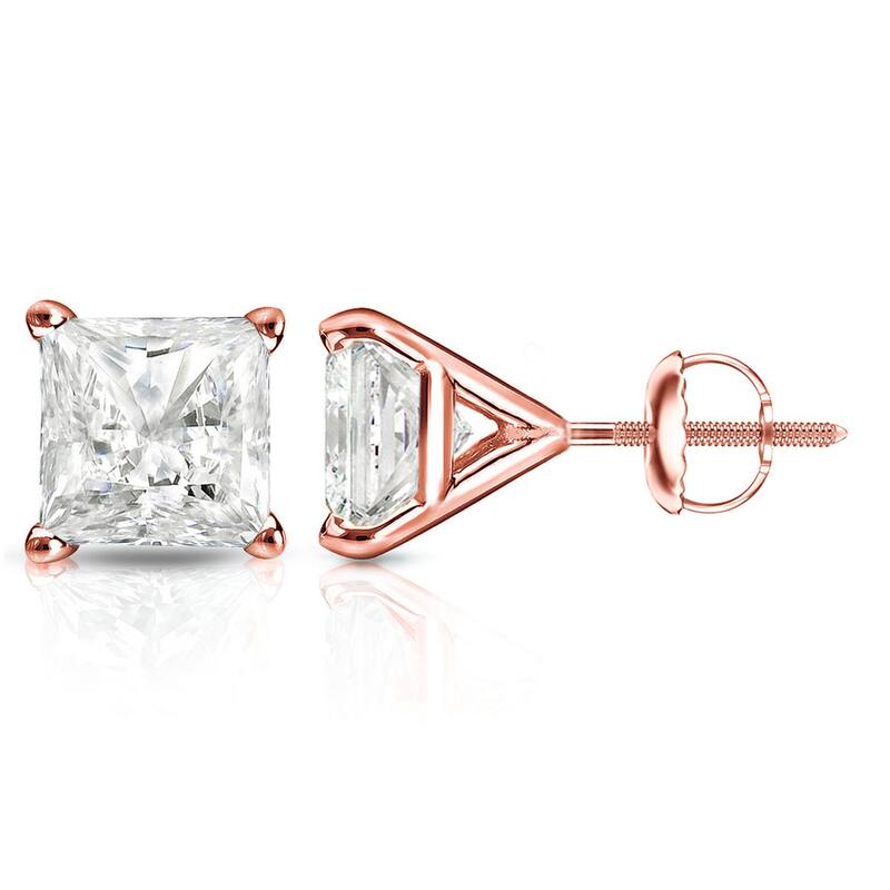 Auriya 14k Gold 1.25ctw Princess-cut Diamond Stud Earrings Martini-set