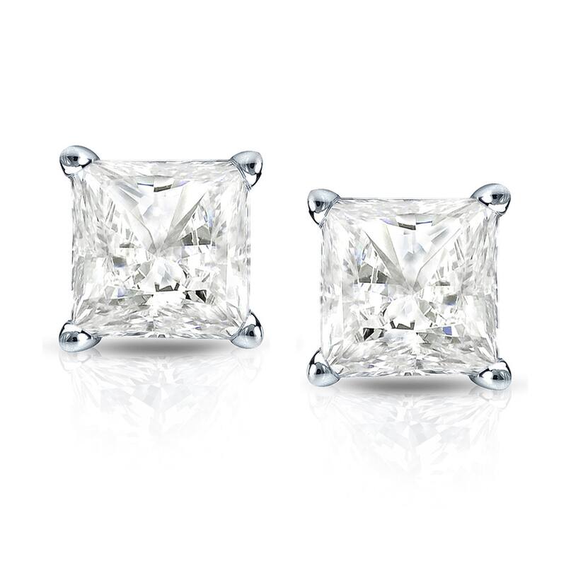 Auriya 14k Gold 1.25ctw Princess-cut Diamond Stud Earrings Martini-set