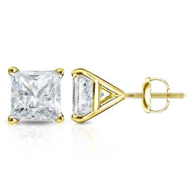 Auriya 14k Gold 1 1/2cttw Princess-cut Diamond Stud Earrings Martini-set (I-J, SI2-SI3)
