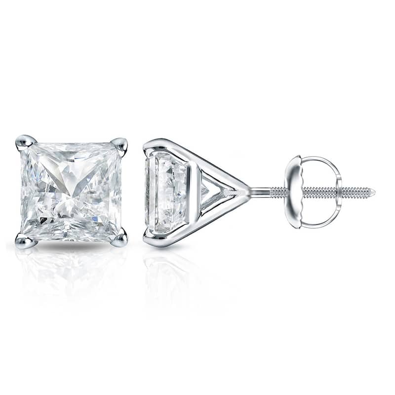 Auriya 14k Gold 1 1/2cttw Princess-cut Diamond Stud Earrings Martini-set (I-J, SI2-SI3)