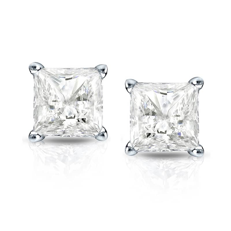 Auriya 14k Gold 1.50ctw Princess-cut Diamond Stud Earrings Martini-set (I-J, I1-I2)