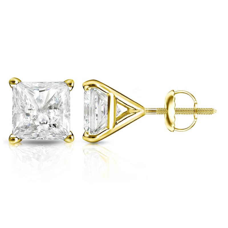 Auriya 14k Gold 1.50ctw Princess-cut Diamond Stud Earrings Martini-set (I-J, I1-I2)