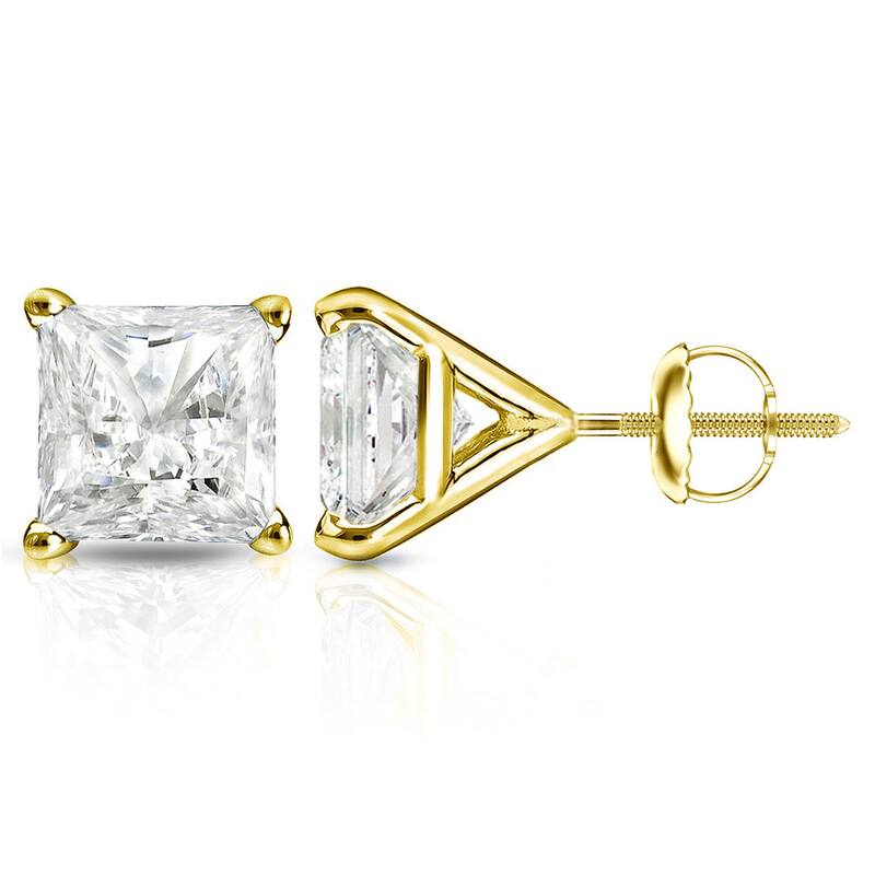 Auriya 14k Gold 2ctw Princess-cut Diamond Stud Earrings Martini-set (I-J, I1-2)