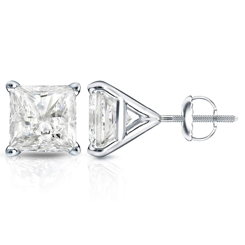 Auriya 14k Gold 2ctw Princess-cut Diamond Stud Earrings Martini-set (I-J, I1-2)