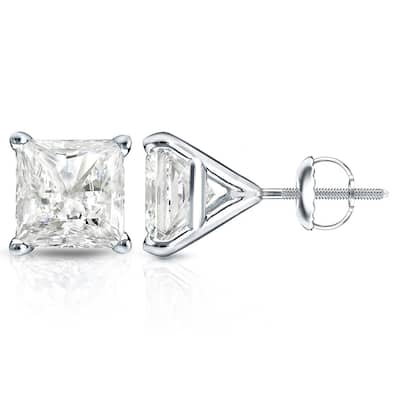 Auriya 14k Gold 2ctw Princess-cut Diamond Stud Earrings Martini-set (I-J, I1-2)