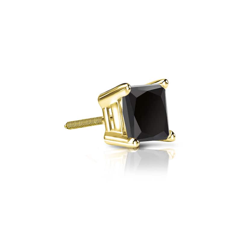 Auriya 1/4ctw Princess-cut SINGLE STUD (1) Black Diamond Earring 14k Gold - Yellow