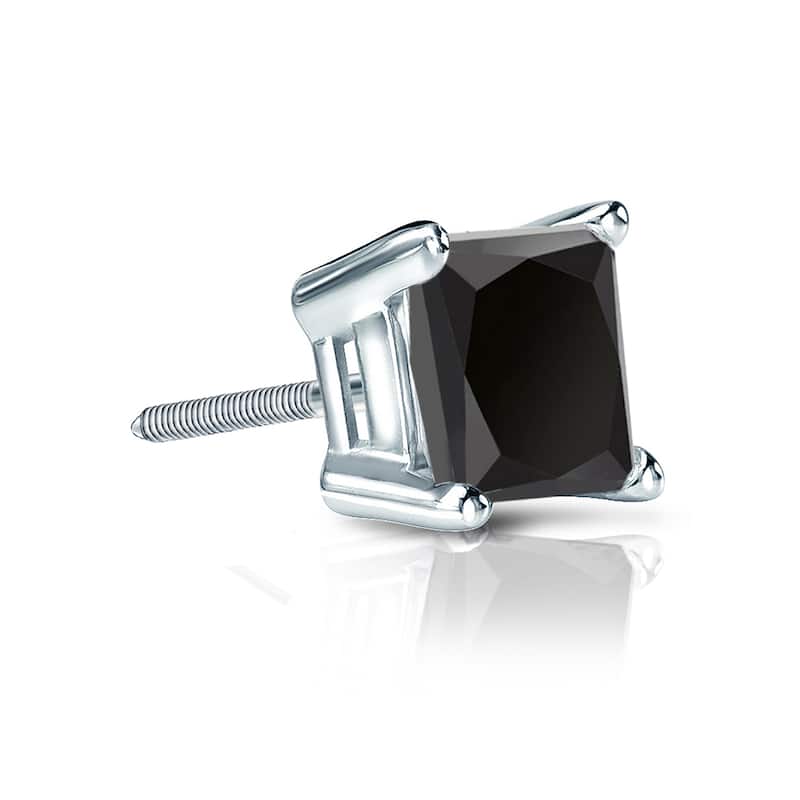 Auriya 1ctw Princess-cut SINGLE STUD (1) Black Diamond Earring 14k Gold - White