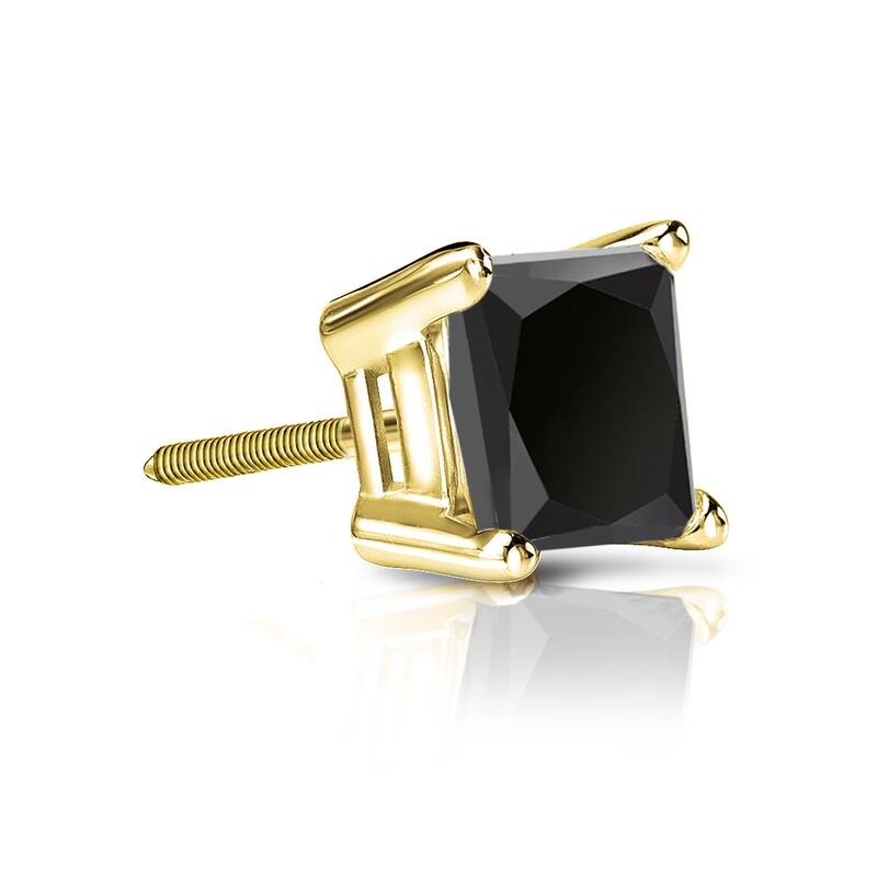Auriya 1ctw Princess-cut SINGLE STUD (1) Black Diamond Earring 14k Gold - Yellow