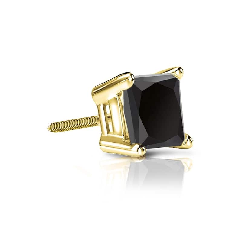 Auriya 3/4ctw Princess-Cut Black Diamond SINGLE STUD (1) Earring 14k Gold