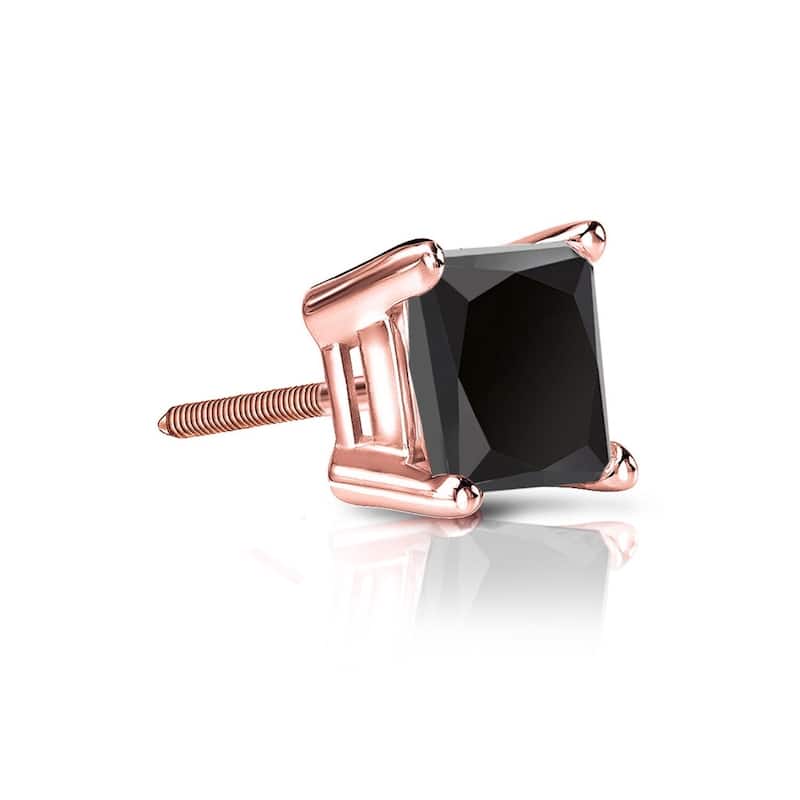 Auriya 3/4ctw Princess-Cut Black Diamond SINGLE STUD (1) Earring 14k Gold