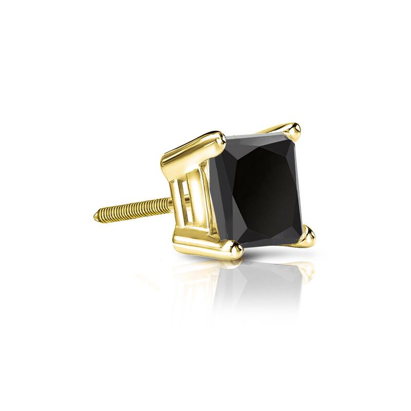 Auriya 1/2ctw Princess-cut SINGLE STUD (1) Black Diamond Earring 14k Gold - Yellow