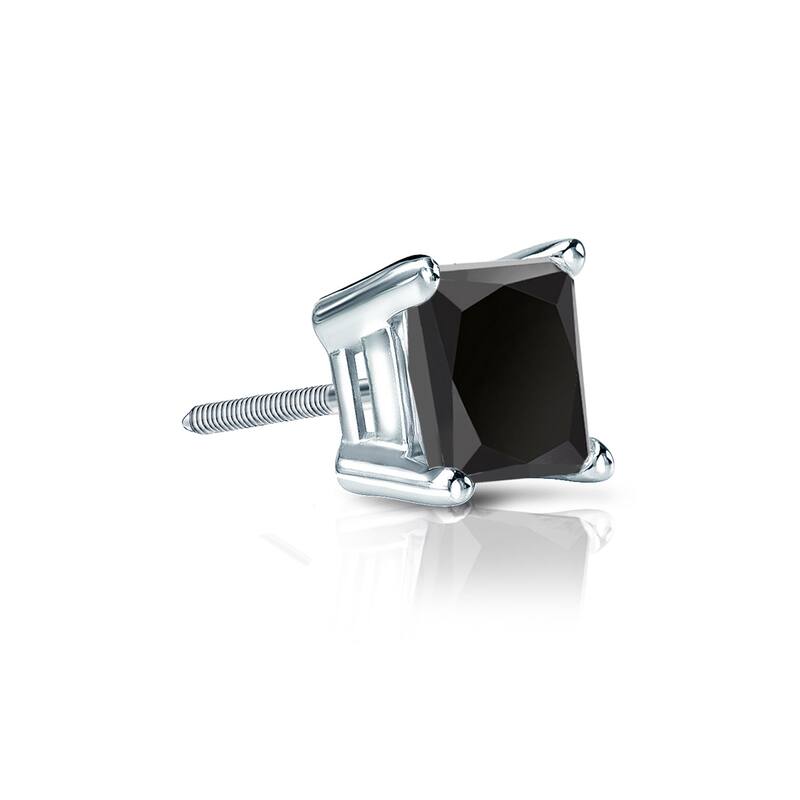 Auriya 1/2ctw Princess-cut SINGLE STUD (1) Black Diamond Earring 14k Gold - White