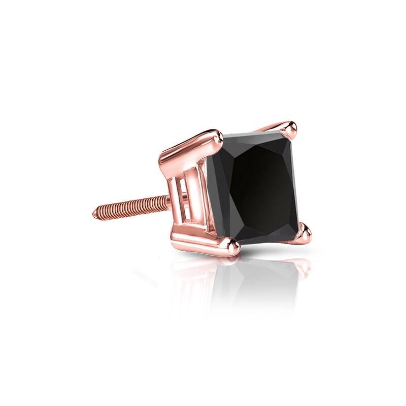 Auriya 1/2ctw Princess-cut SINGLE STUD (1) Black Diamond Earring 14k Gold - Rose