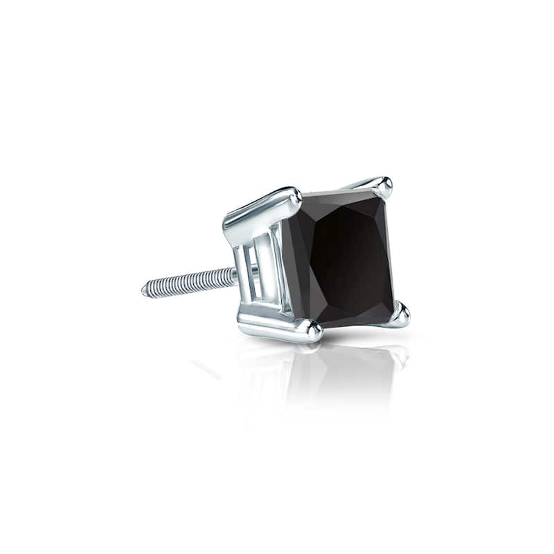Auriya 14k Gold 1/3ct TDW Princess-Cut SINGLE STUD (1) Black Diamond Earring - White