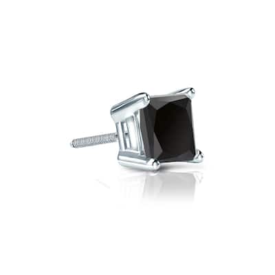 Auriya 14k Gold 1/3ct TDW Princess-Cut SINGLE STUD (1) Black Diamond Earring