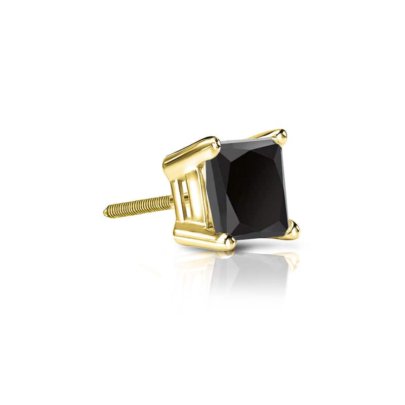 Auriya 14k Gold 1/3ct TDW Princess-Cut SINGLE STUD (1) Black Diamond Earring - Yellow