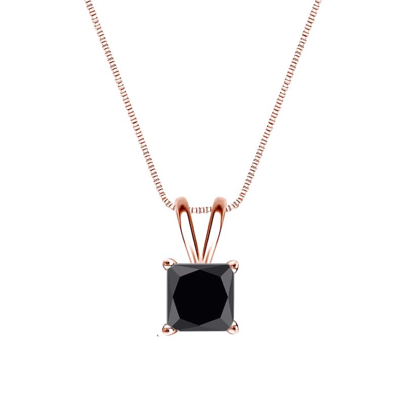 Auriya 1/2ctw Princess-cut Solitaire Black Diamond Necklace 14k Gold