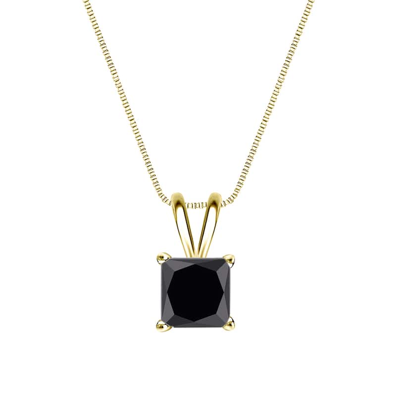 Auriya 3/4ctw Princess-cut Solitaire Black Diamond Necklace 14k Gold
