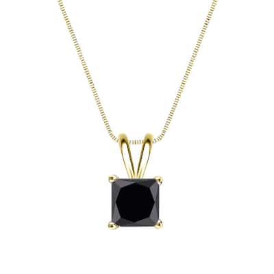 Auriya 3/4ctw Princess-cut Solitaire Black Diamond Necklace 14k Gold