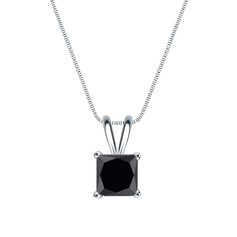 Auriya 3/4ctw Princess-cut Solitaire Black Diamond Necklace 14k Gold