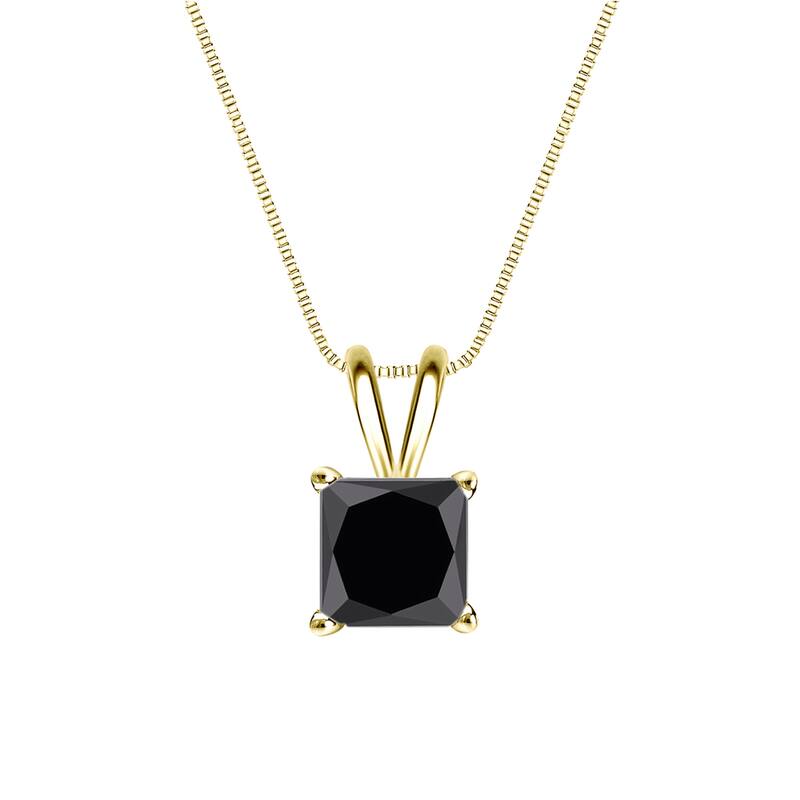 Auriya 1ctw Princess-cut Solitaire Black Diamond Necklace 14k Gold