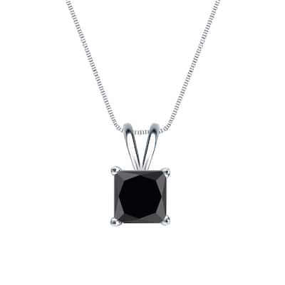 Auriya 1ctw Princess-cut Solitaire Black Diamond Necklace 14k Gold