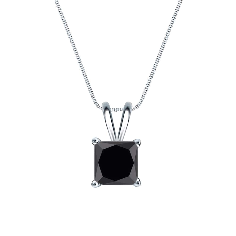 Auriya 1ctw Princess-cut Solitaire Black Diamond Necklace 14k Gold