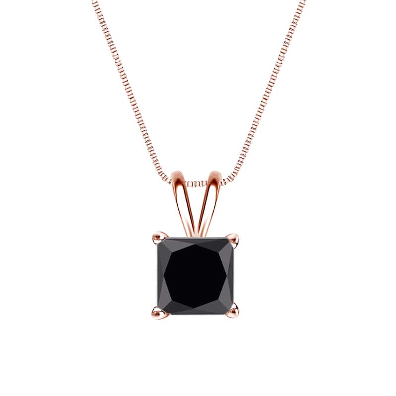 Auriya 1 1/4ctw Princess-cut Solitaire Black Diamond Necklace 14k Gold