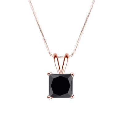 Auriya 1 1/4ctw Princess-cut Solitaire Black Diamond Necklace 14k Gold