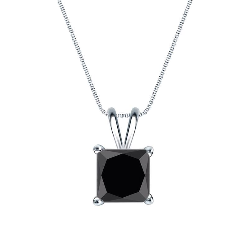 Auriya 1 1/2ctw Princess-cut Solitaire Black Diamond Necklace 14k Gold