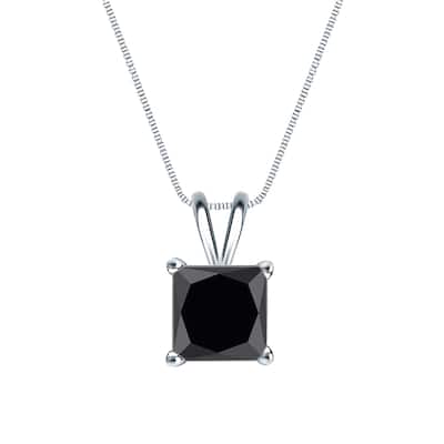 Auriya 1 1/2ctw Princess-cut Solitaire Black Diamond Necklace 14k Gold