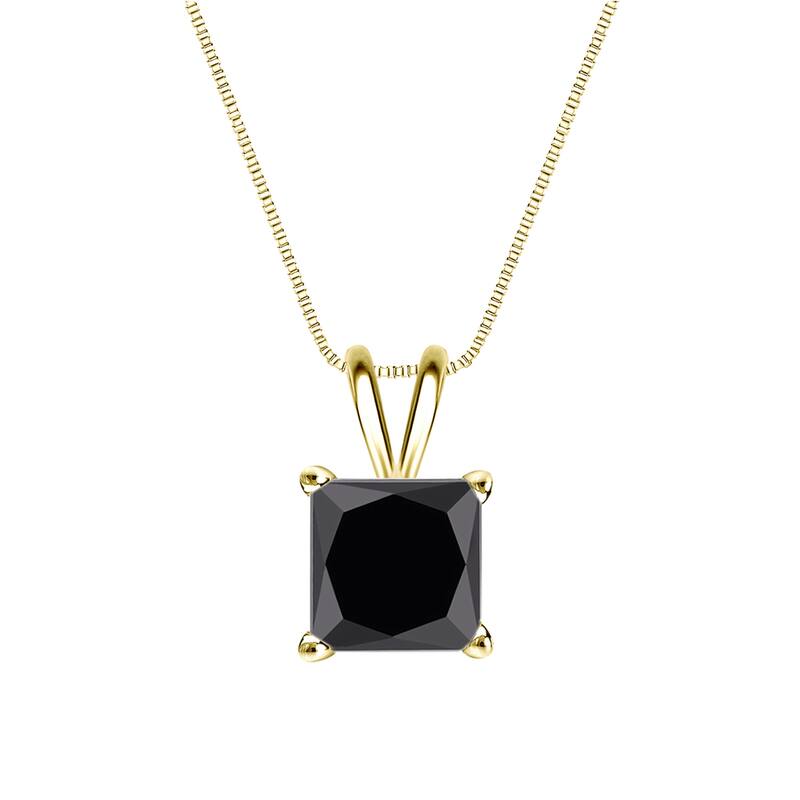 Auriya 1 1/2ctw Princess-cut Solitaire Black Diamond Necklace 14k Gold