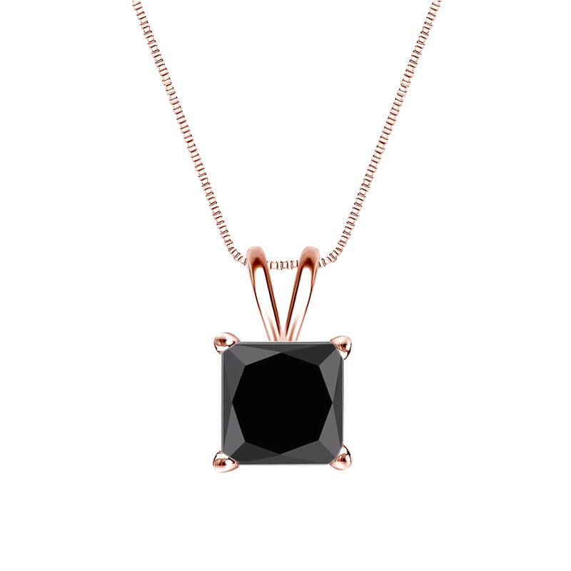 Auriya 1 1/2ctw Princess-cut Solitaire Black Diamond Necklace 14k Gold