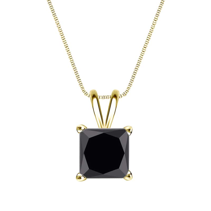 Auriya 2ctw Princess-cut Solitaire Black Diamond Necklace 14k Gold