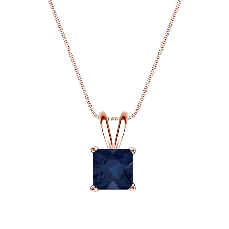 Auriya 14k Gold 3/4ct Princess-cut Sapphire Solitaire Necklace