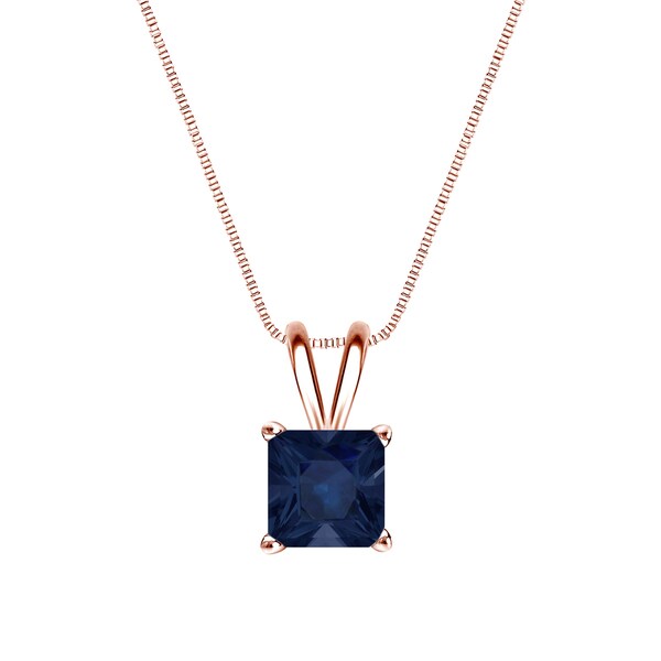 14k Gold Square Princess-cut 3/4ct Blue Sapphire Solitaire Necklace by Auriya