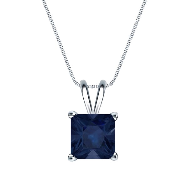 14k Gold Square Princess-cut 2ct Blue Sapphire Solitaire Necklace by Auriya