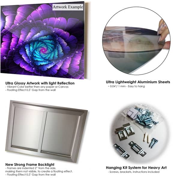 Purple Blue Fractal Flower Digital Art Large Floral Glossy Metal Wall Art Overstock 12788233