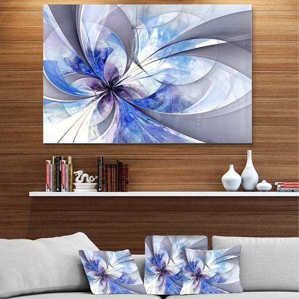 Blue Large Symmetrical Fractal Flower - Modern Floral Glossy Metal Wall ...