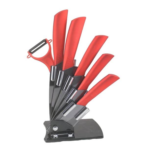Melange Red Handle/Black Blade Ceramic/Metal 7-piece Knife Set