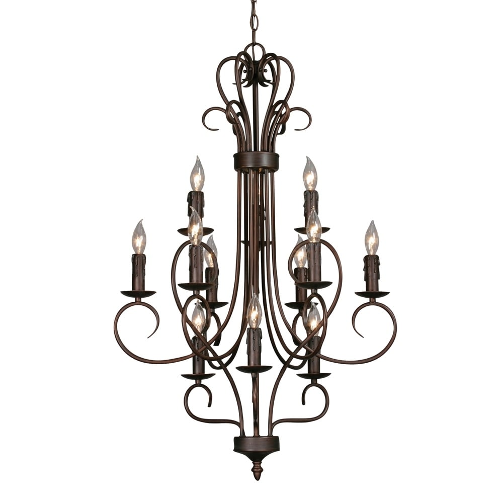 Golden Lighting Multi-family Rubbed Bronze Finish Steel 3-tier 12-light Candelabra Chandelier (Rubbed Bronze) - Chandeliers For Bedrooms by Overstock.com