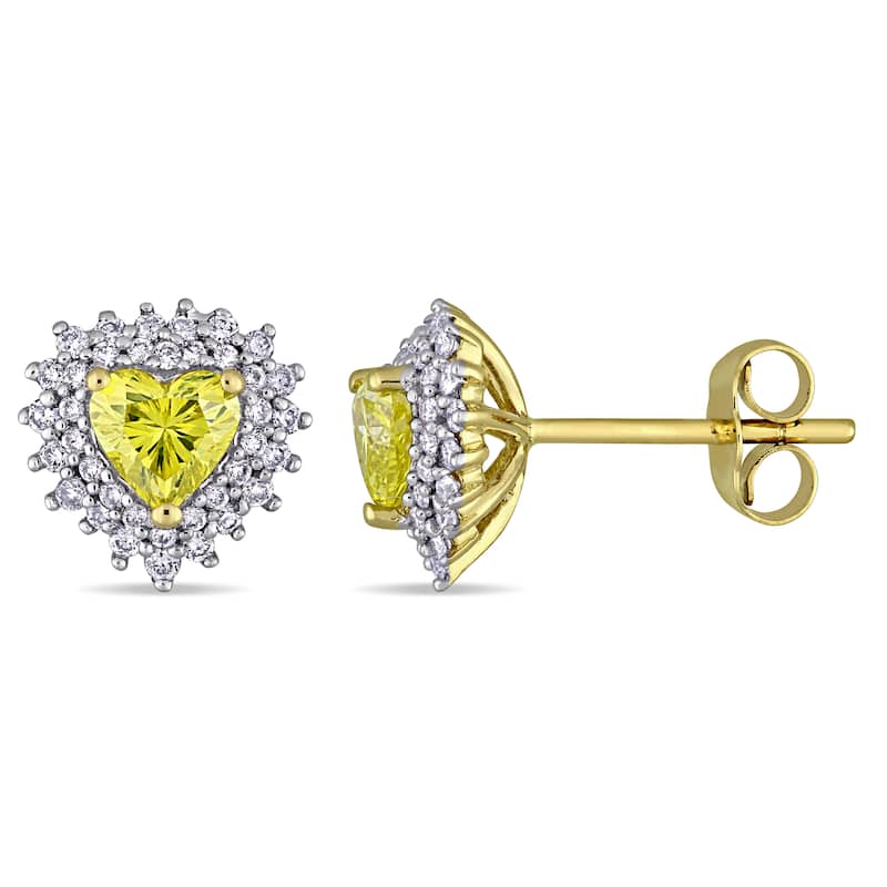 Miadora Signature Collection 14k Yellow Gold 1ct TDW Diamond Heart Halo Stud Earrings