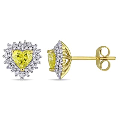 Miadora Signature Collection 14k Yellow Gold 1ct TDW Diamond Heart Halo Stud Earrings