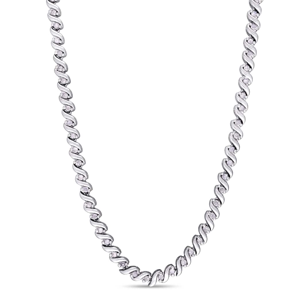 Miadora 1ct TDW Diamond Twisted Tennis Necklace in Sterling Silver - 17 in x 3.8 mm - 17 in x 3.8 mm