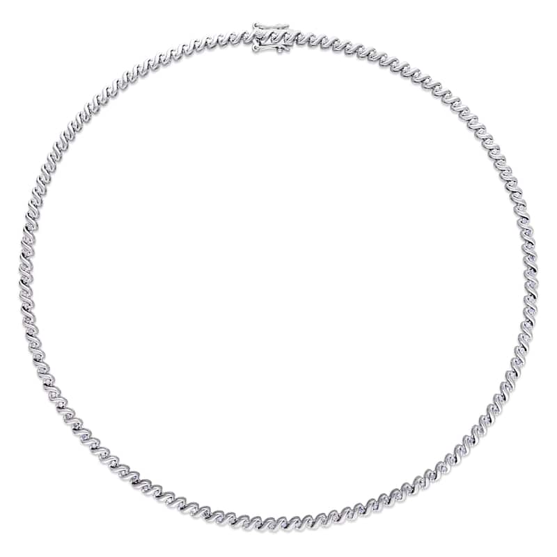 Miadora 1ct TDW Diamond Twisted Tennis Necklace in Sterling Silver - 17 in x 3.8 mm - 17 in x 3.8 mm