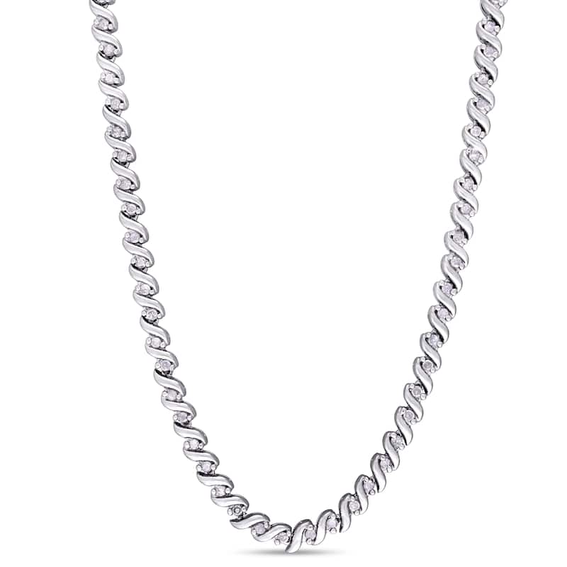 Miadora 1ct TDW Diamond Twisted Tennis Necklace in Sterling Silver - 17 in x 3.8 mm - 17 in x 3.8 mm