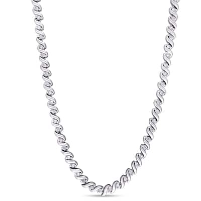 Miadora 1ct TDW Diamond Twisted Tennis Necklace in Sterling Silver - 17 in x 3.8 mm - 17 in x 3.8 mm